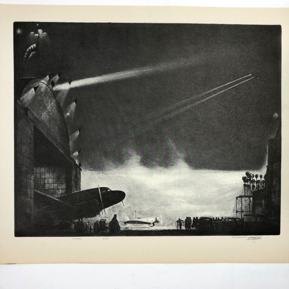 William Healslip "Airport" 1930s Art Print Treasury Collection Sketch Vintage - Picture 2 of 12